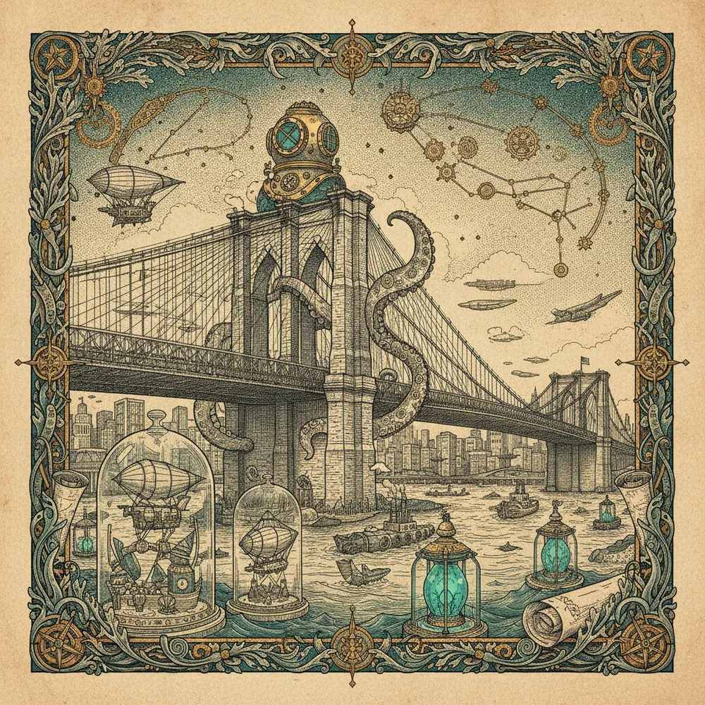 Detailed engraving of Brooklyn — DUMBO & Williamsburg