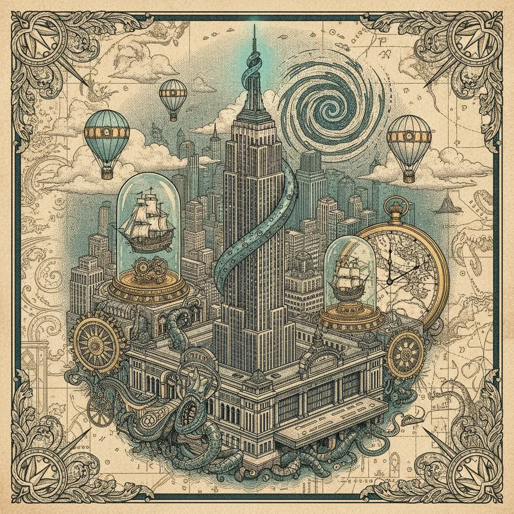 Detailed engraving of Midtown Manhattan