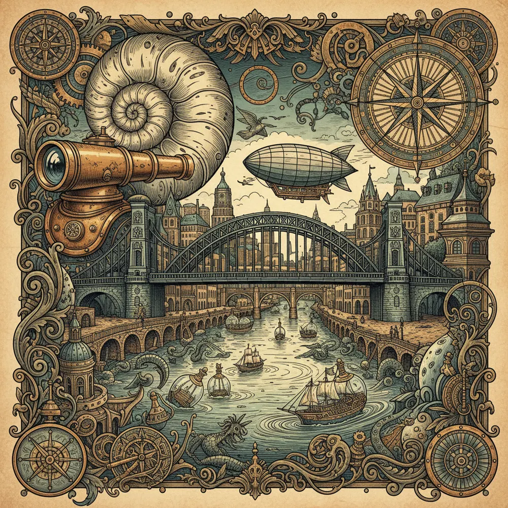 Detailed engraving of Quayside & Bridges
