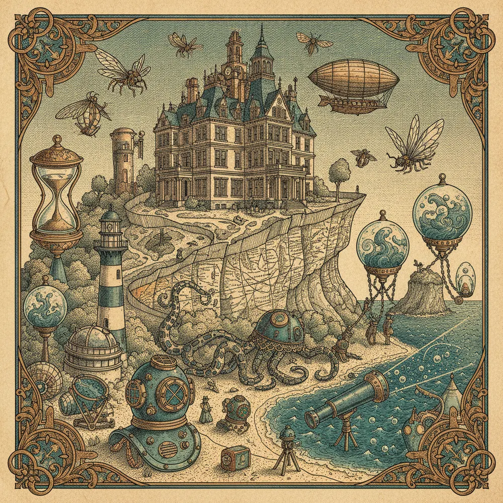 Detailed engraving of The Cliff Walk & First Beach