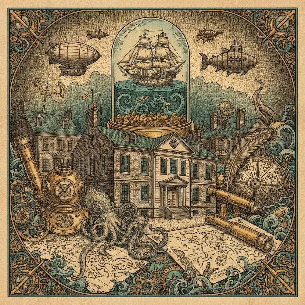 Detailed engraving of Colonial Newport