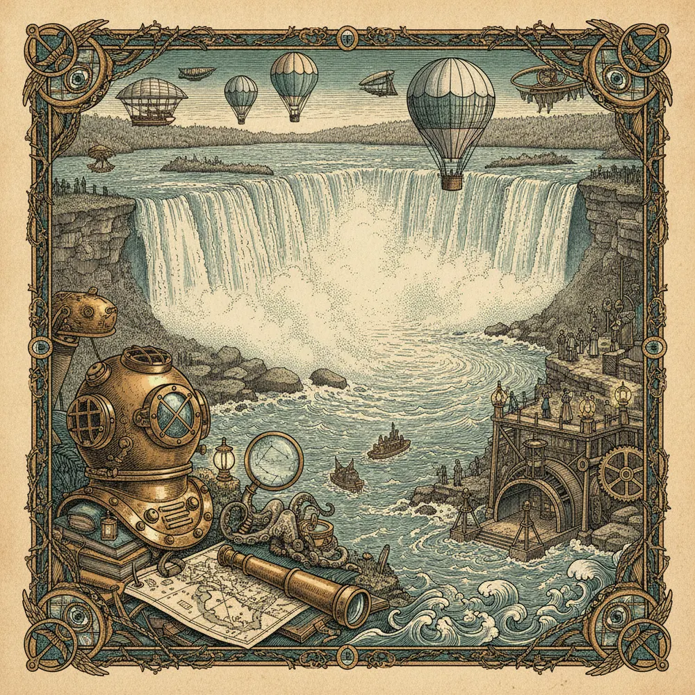 Detailed engraving of Falls Central & Table Rock