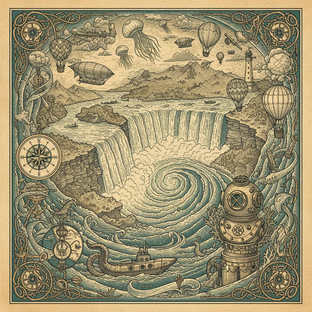 Detailed engraving of Niagara Gorge & Whirlpool