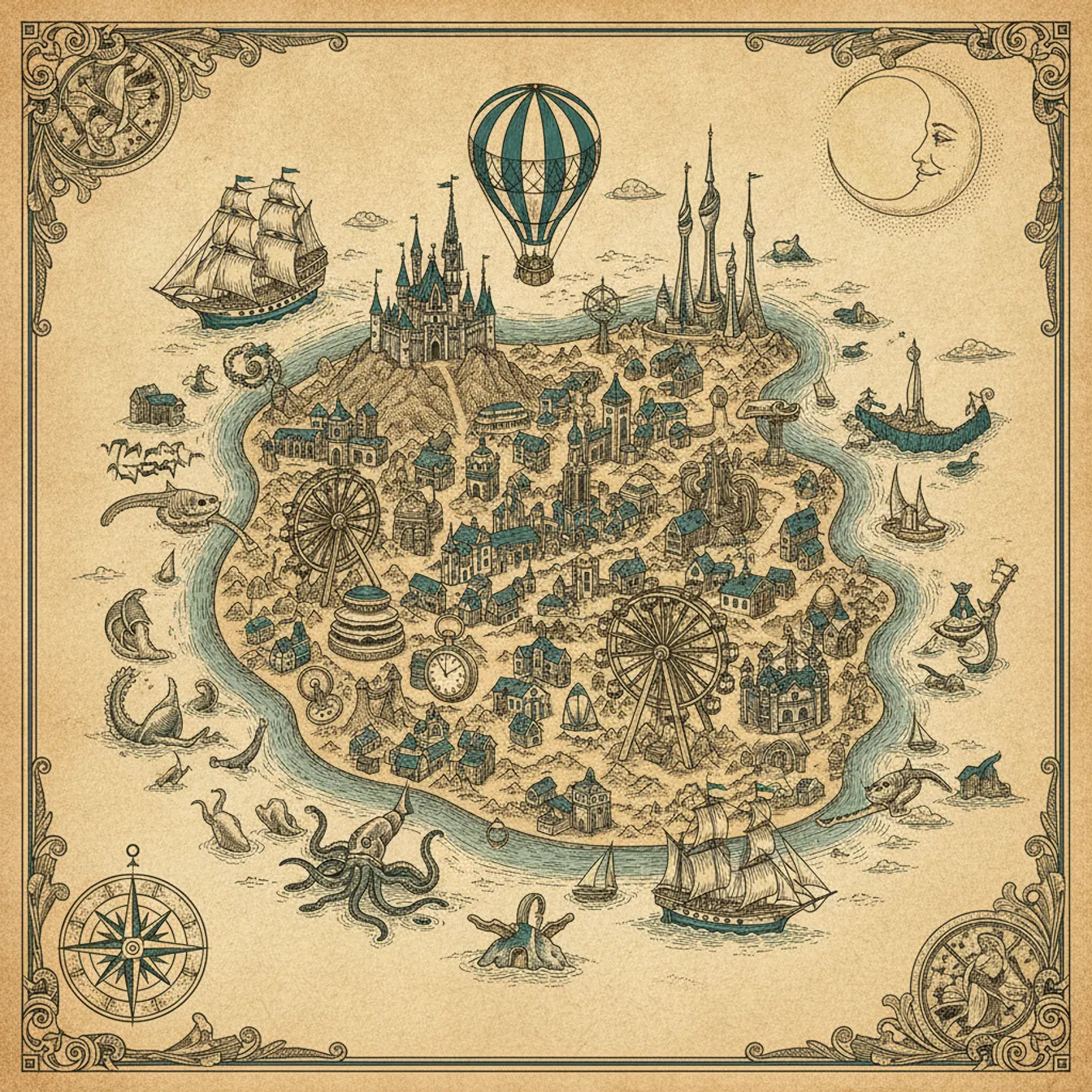 Hand-drawn tilted map of orlando