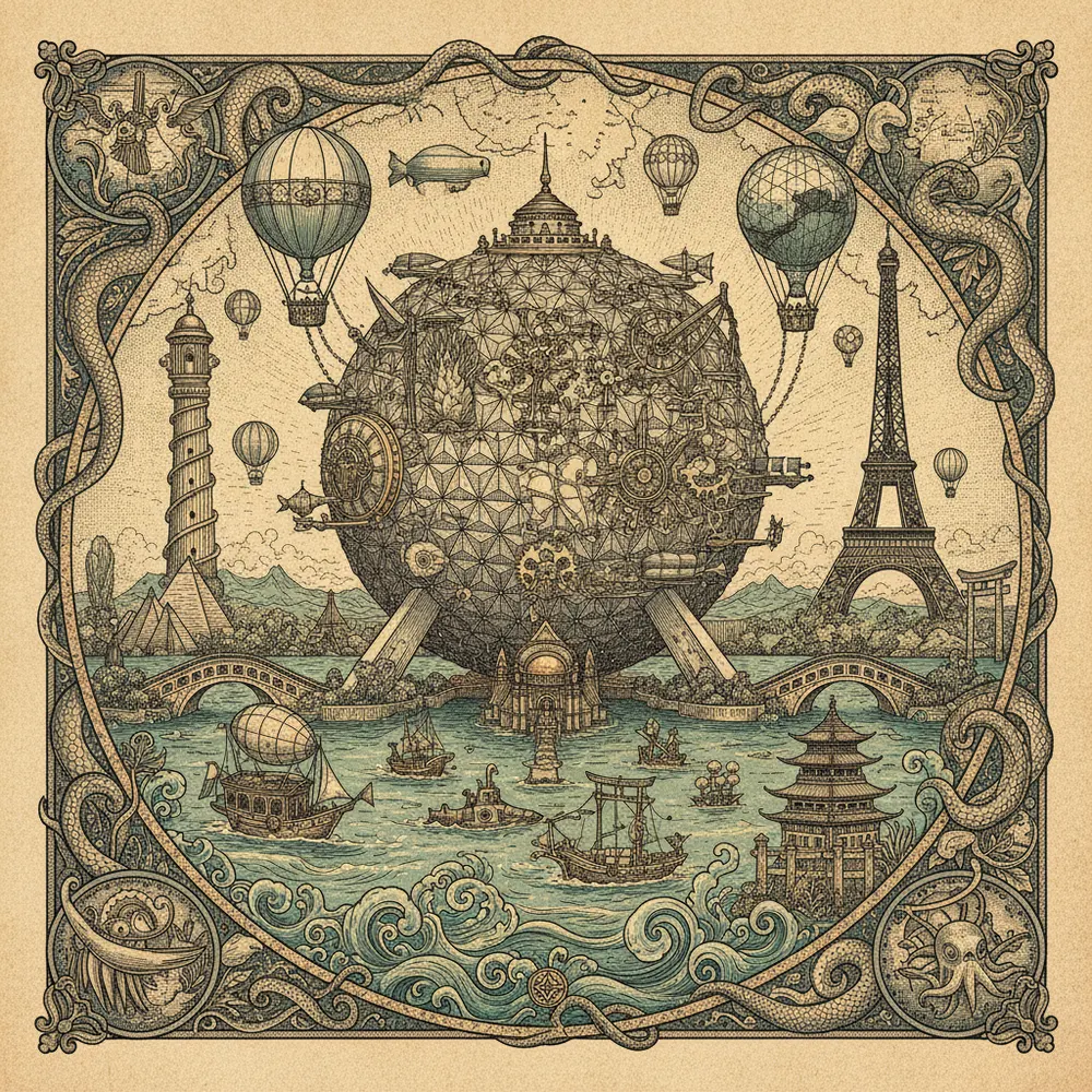 Detailed engraving of EPCOT