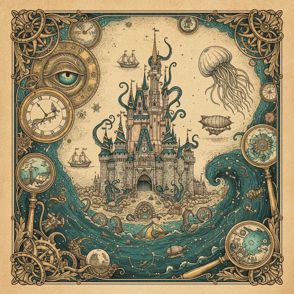 Detailed engraving of Magic Kingdom