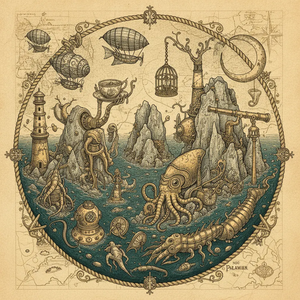 Detailed engraving of Bacuit Archipelago