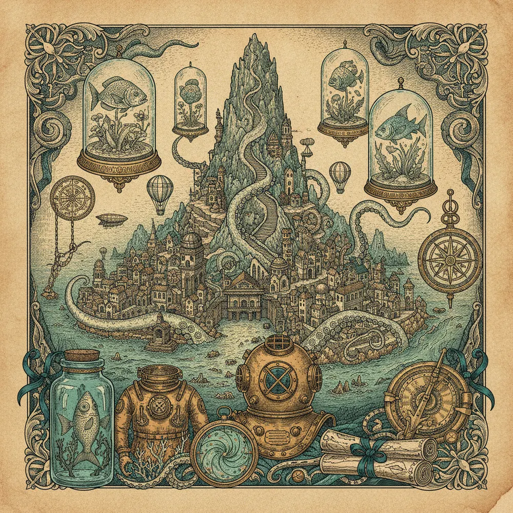Detailed engraving of Coron Town & Mount Tapyas