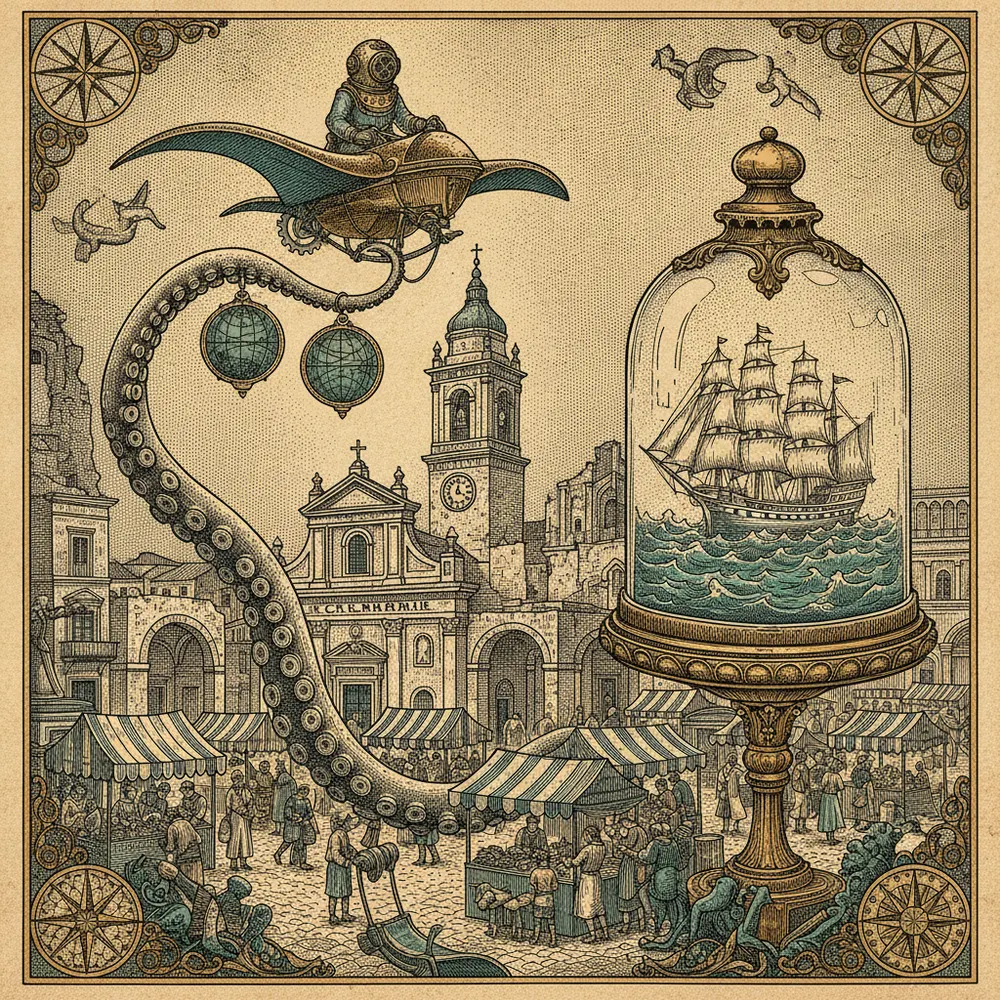 Detailed engraving of Ballaro Market
