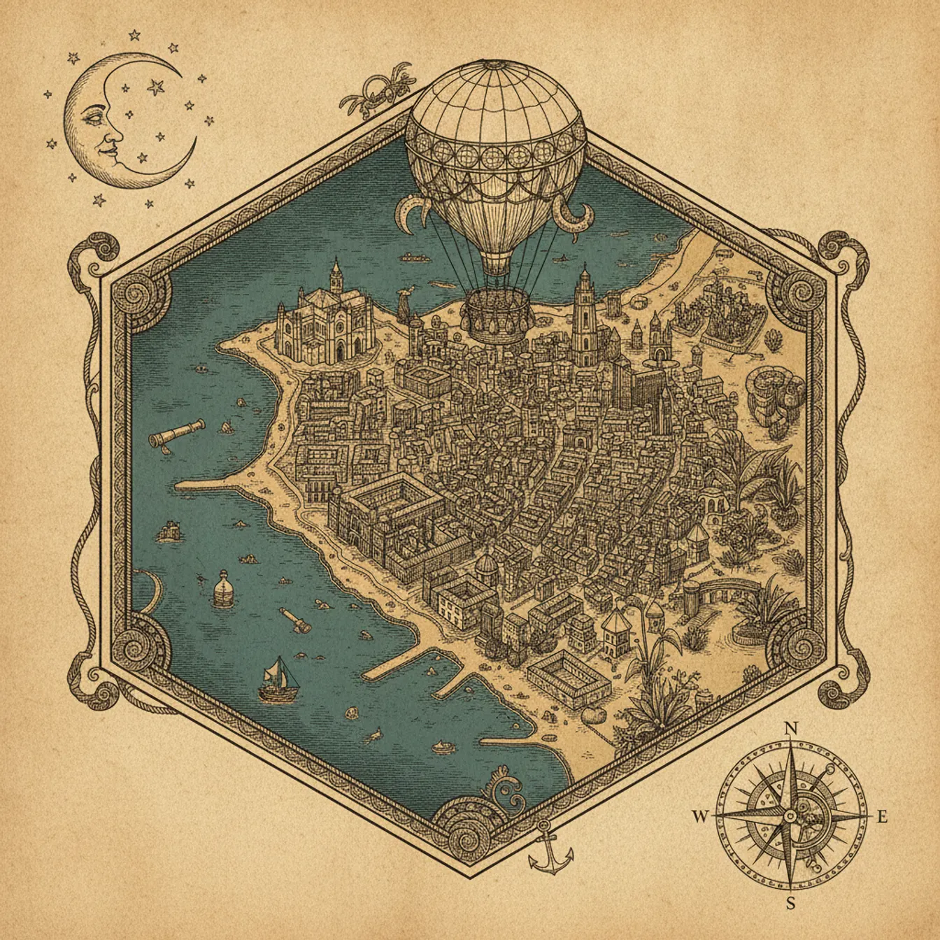 Hand-drawn tilted map of palermo