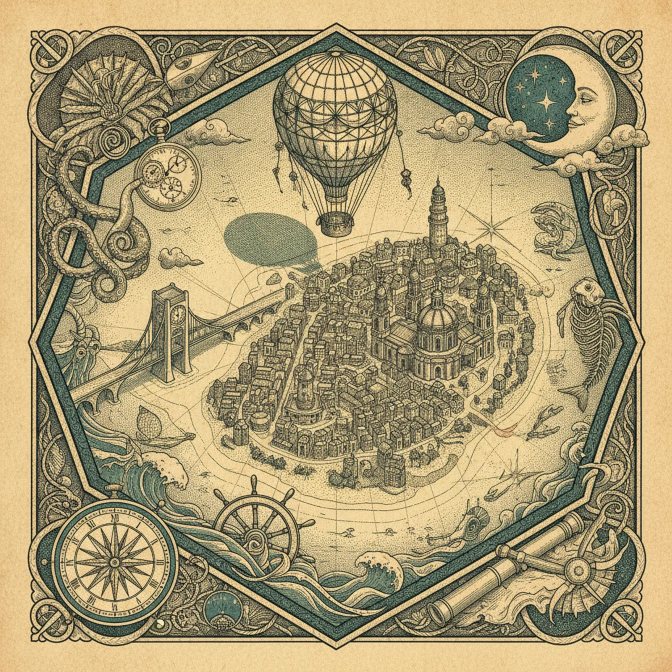 Hand-drawn tilted map of panama-city