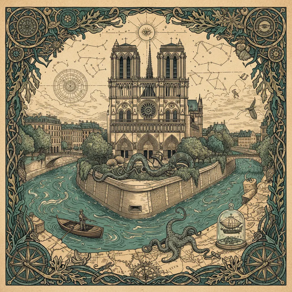 Detailed engraving of Île de la Cité