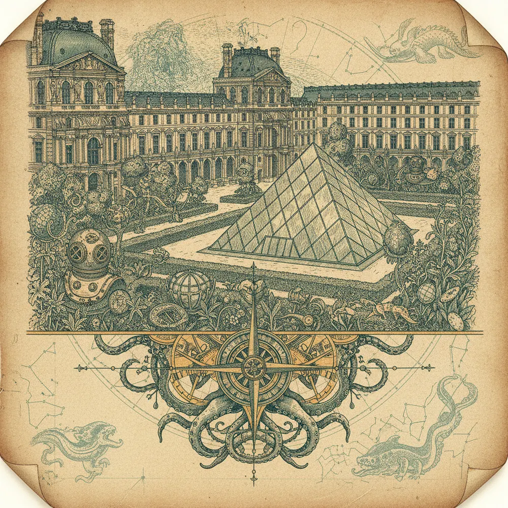 Detailed engraving of Louvre & Tuileries