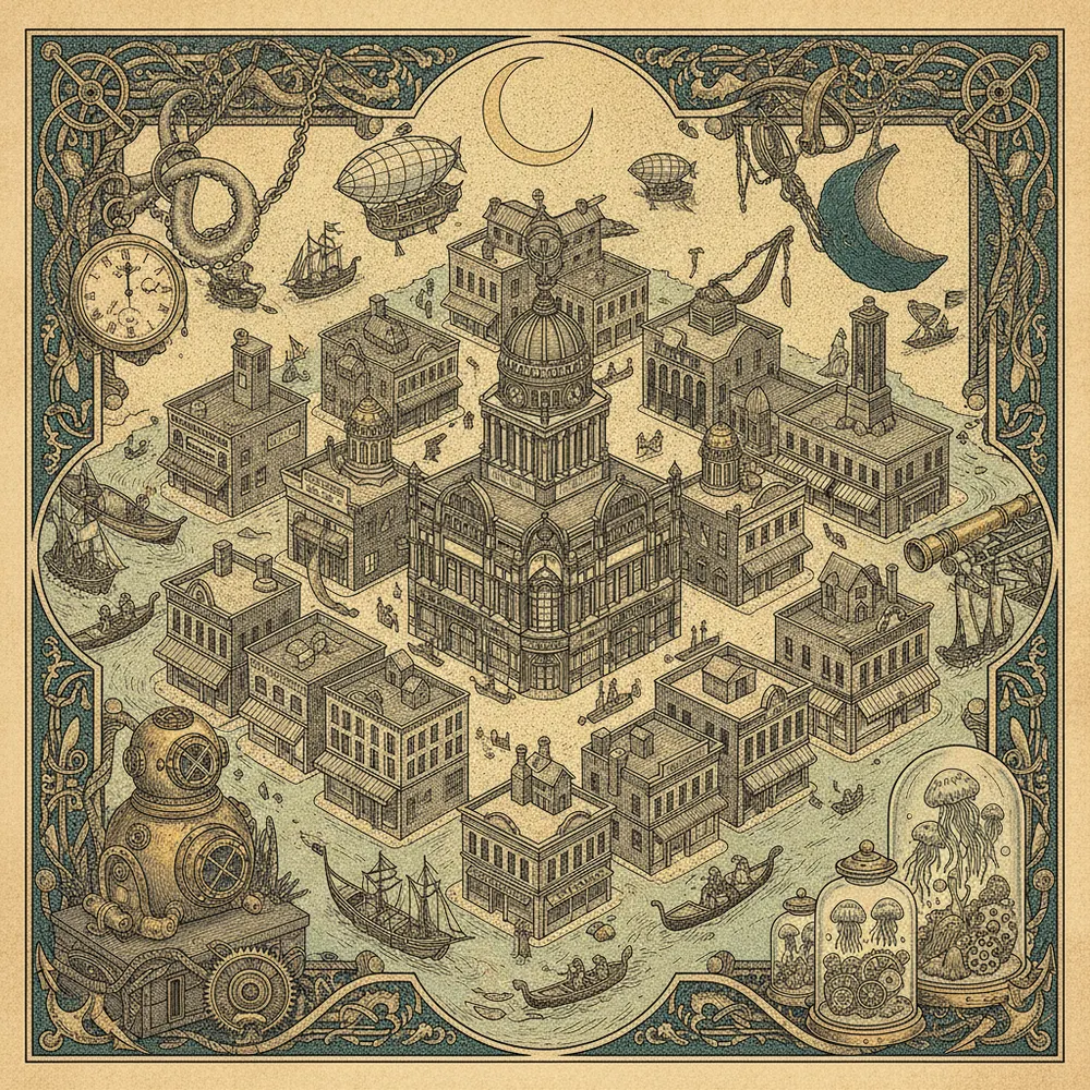 Detailed engraving of The Strip District