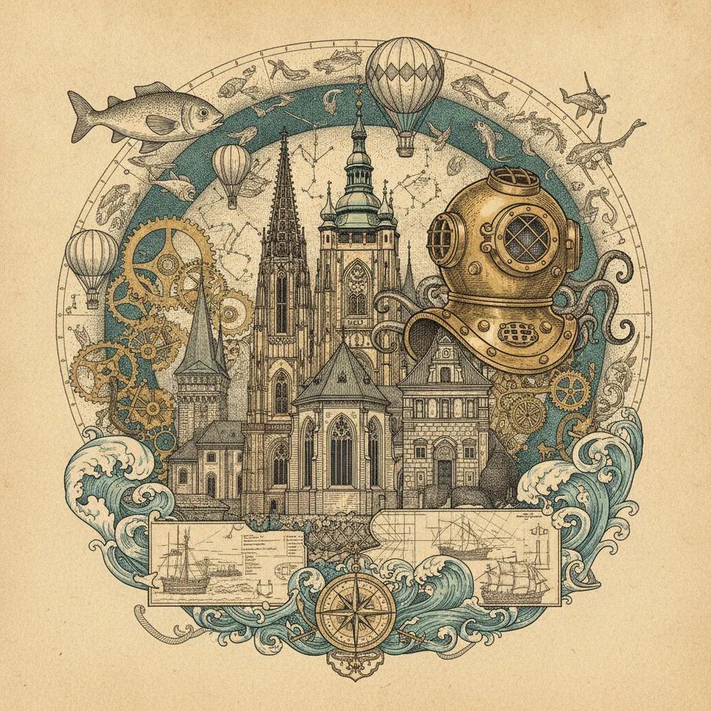 Detailed engraving of Hradčany (Castle District)