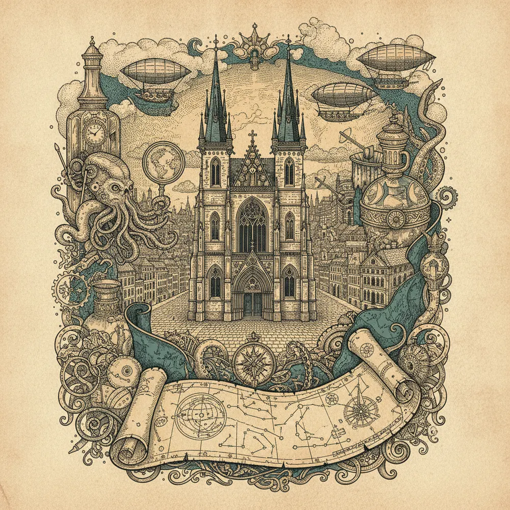 Detailed engraving of Josefov (Jewish Quarter)