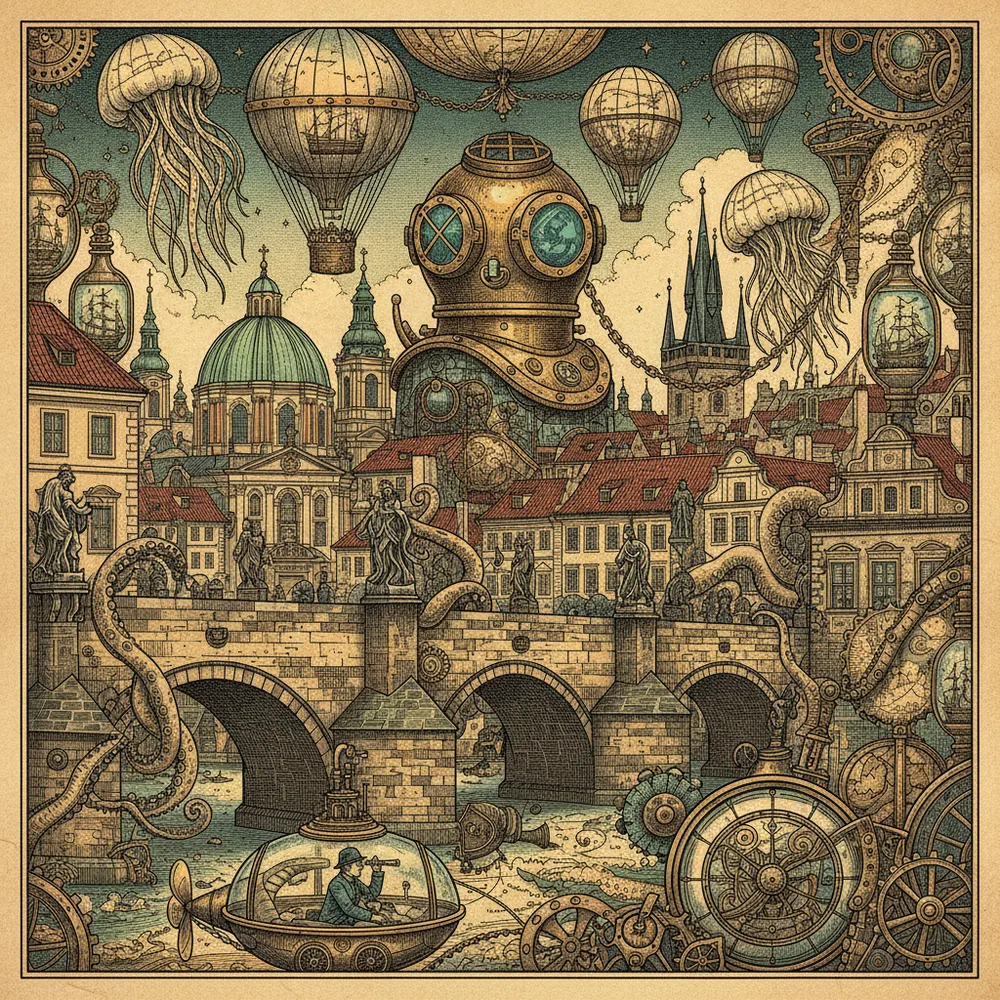 Detailed engraving of Malá Strana
