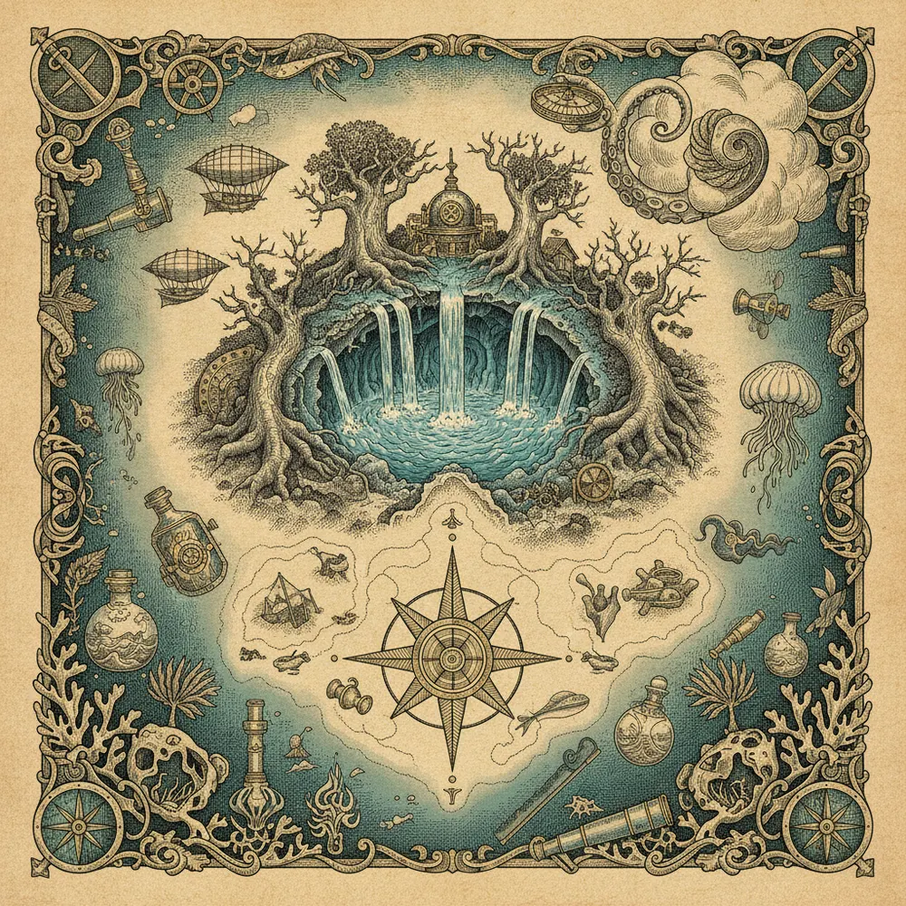 Detailed engraving of Scape Park & Cenotes
