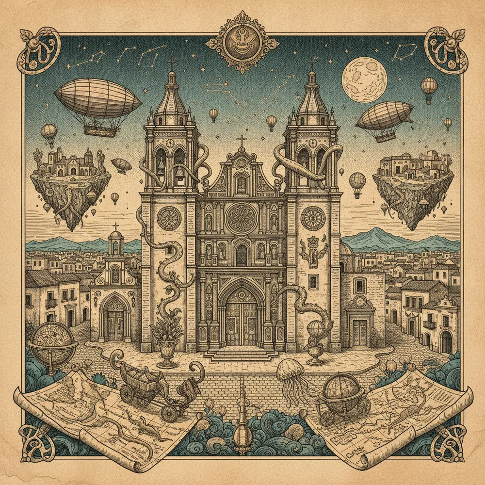 Detailed engraving of El Centro / The Jardin