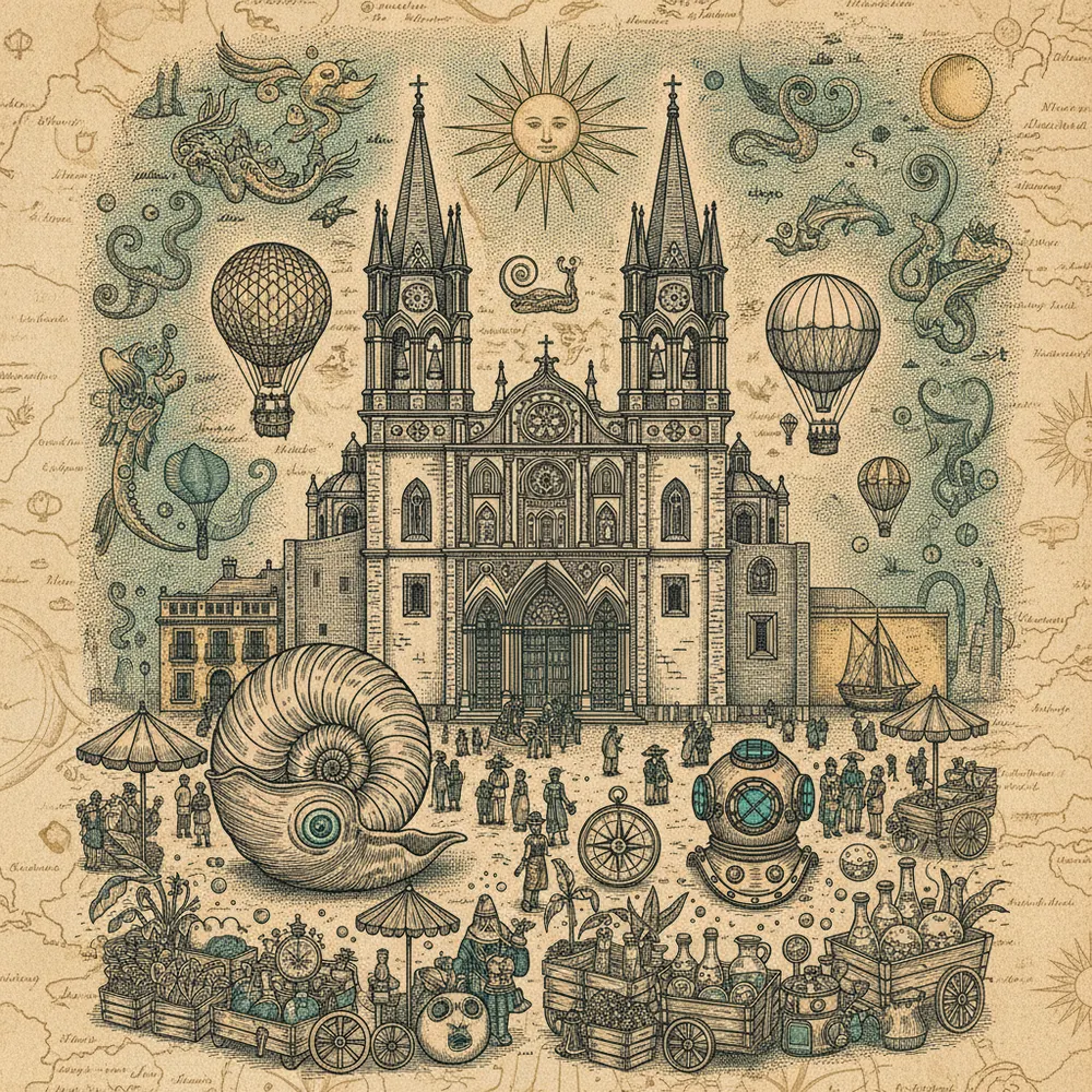 Detailed engraving of Markets & Plaza Civica