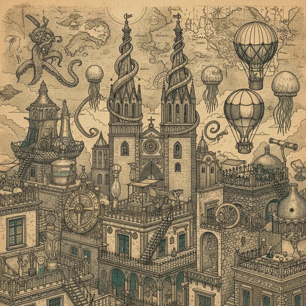 Detailed engraving of Rooftop Bars