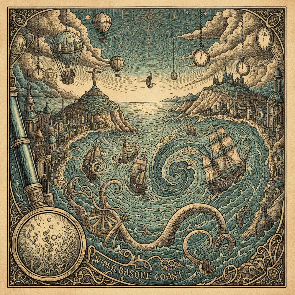 Detailed engraving of The Wider Basque Coast