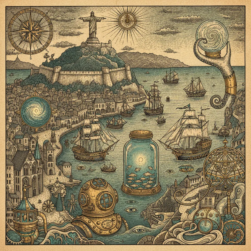 Detailed engraving of Monte Urgull & The Port