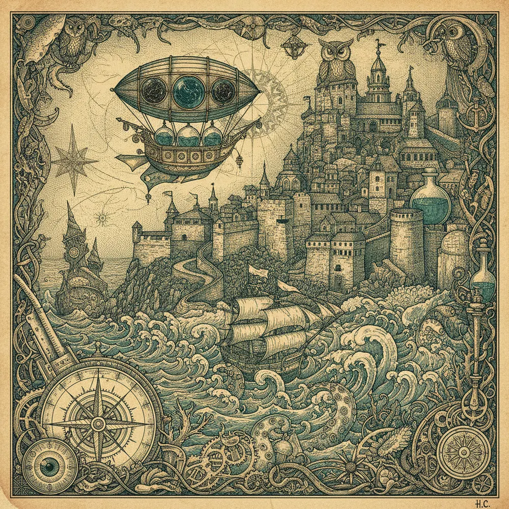 Detailed engraving of Parte Vieja (Old Town)
