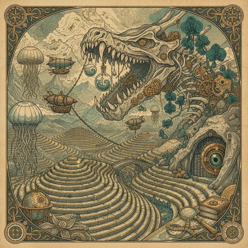 Detailed engraving of Cat Cat & Ham Rong