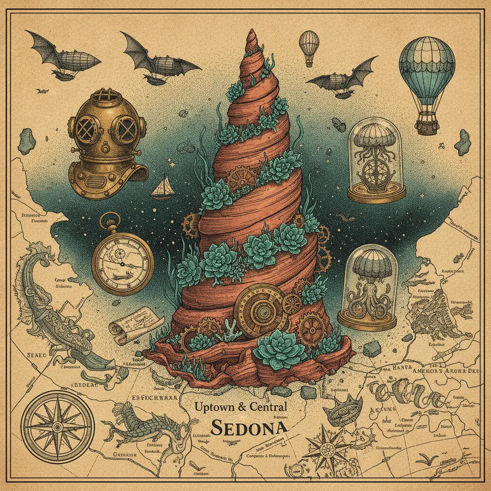 Detailed engraving of Uptown & Central Sedona