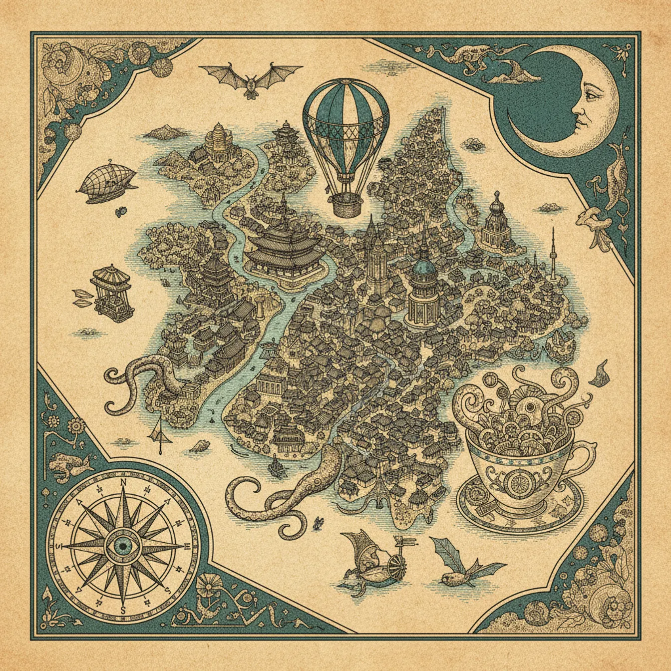 Hand-drawn tilted map of seoul