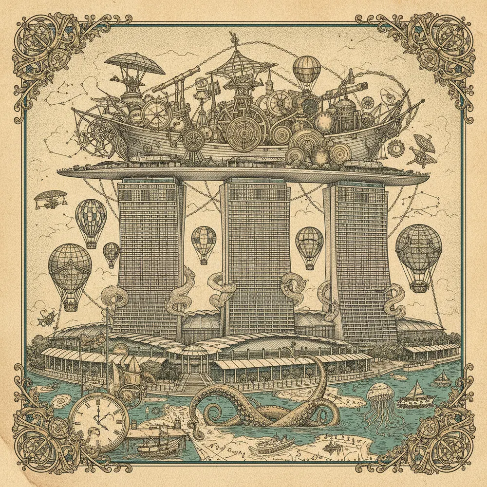 Detailed engraving of Marina Bay