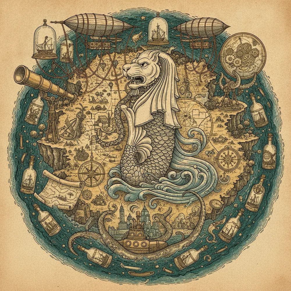Detailed engraving of Sentosa Island