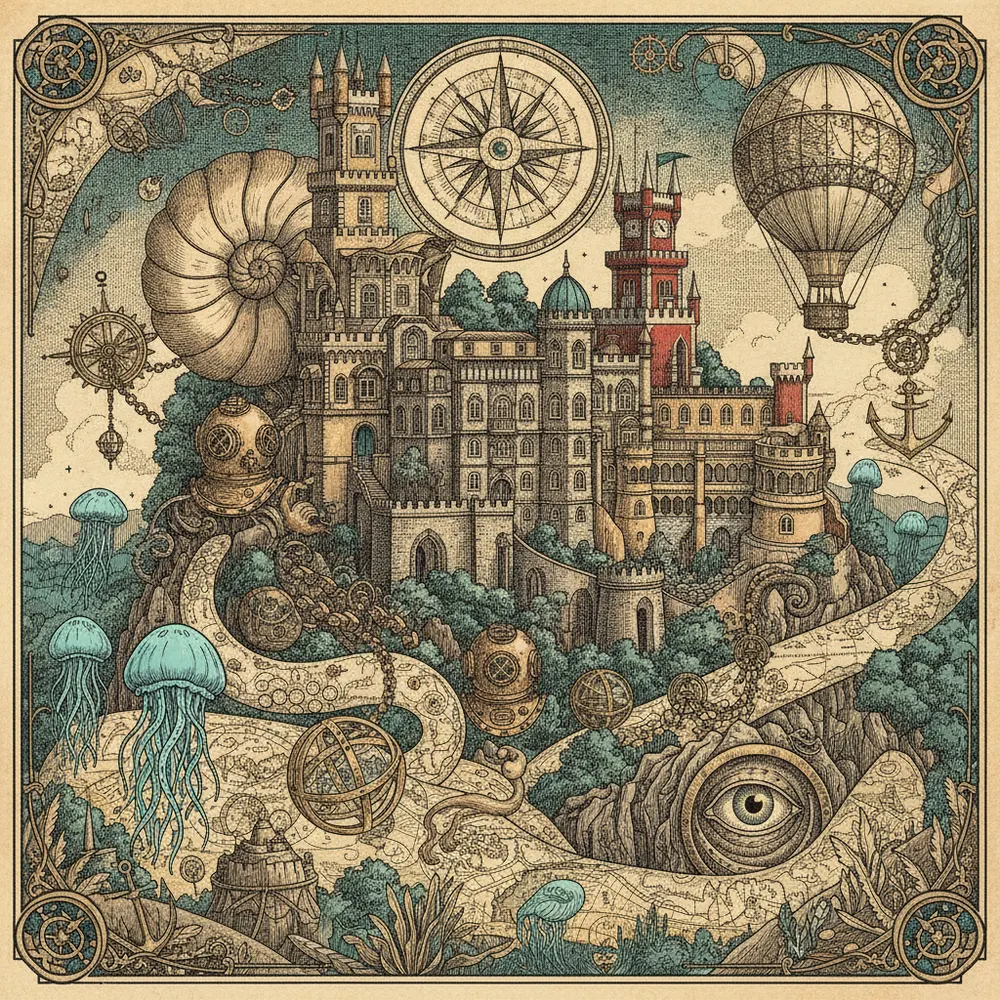 Detailed engraving of Pena & the Hilltop