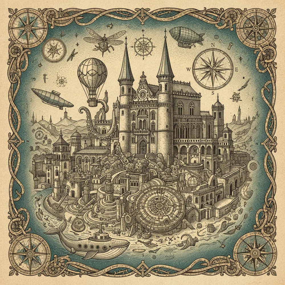 Detailed engraving of Sintra-Vila (Old Town)