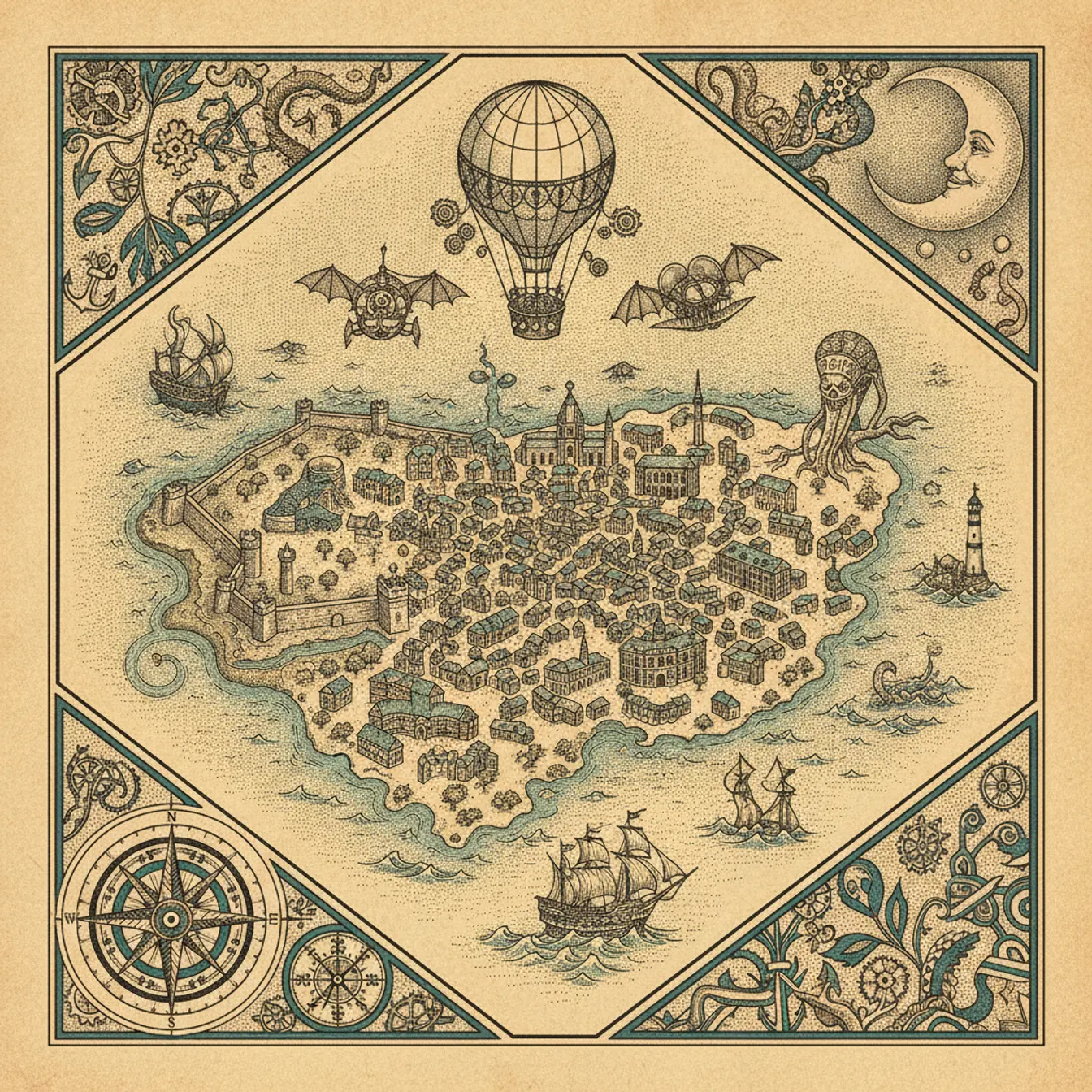 Hand-drawn tilted map of st-augustine