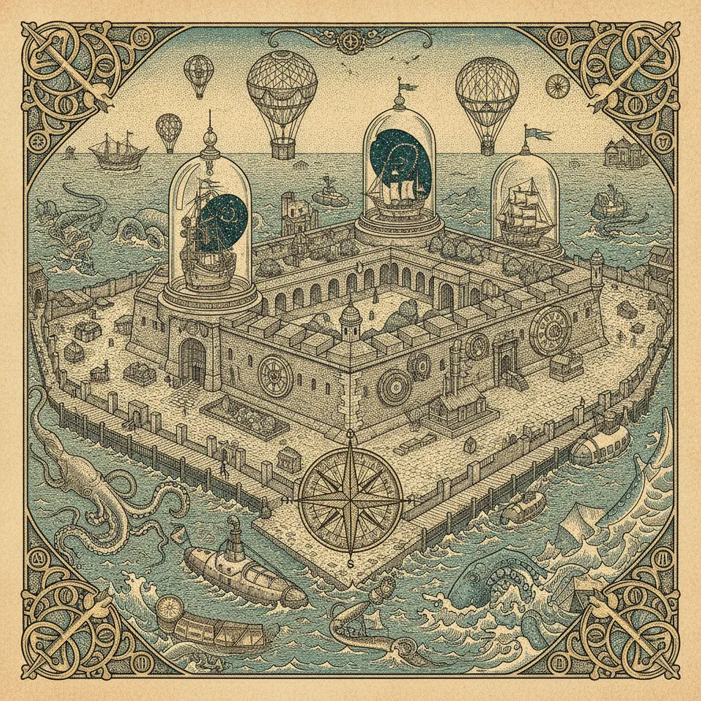 Detailed engraving of Bayfront & Marina
