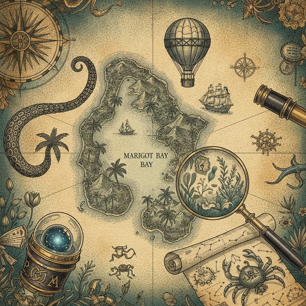 Detailed engraving of Marigot Bay