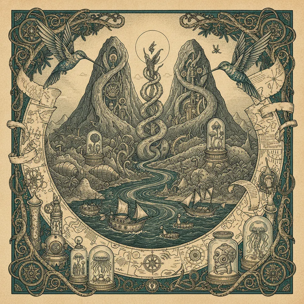 Detailed engraving of Rainforest Interior