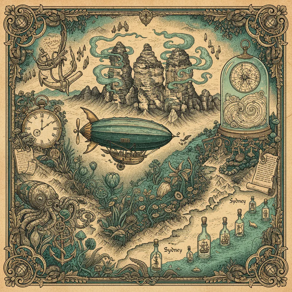 Detailed engraving of Blue Mountains