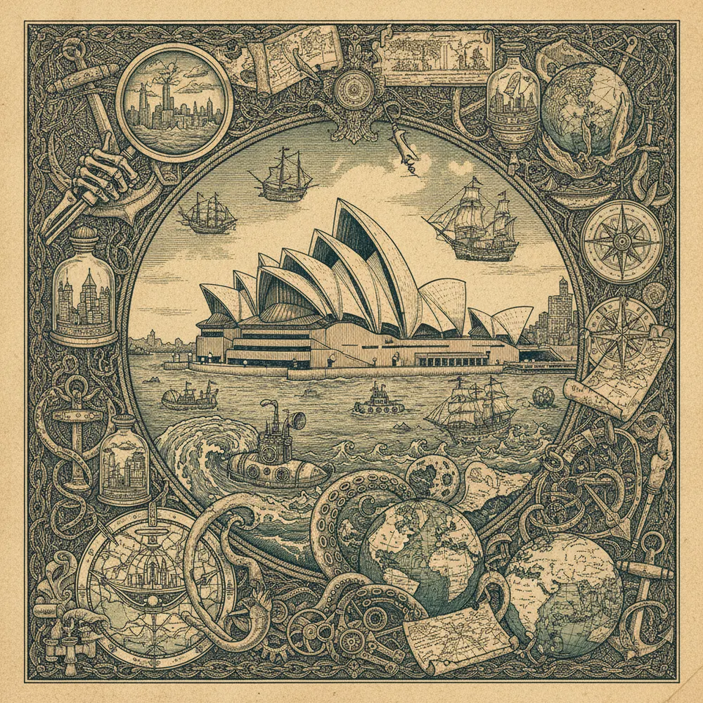 Detailed engraving of Circular Quay