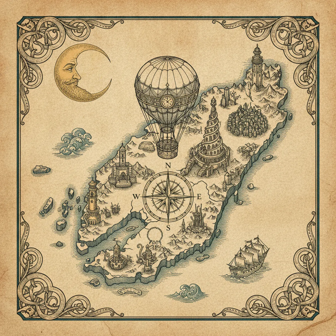 Hand-drawn tilted map of tasmania