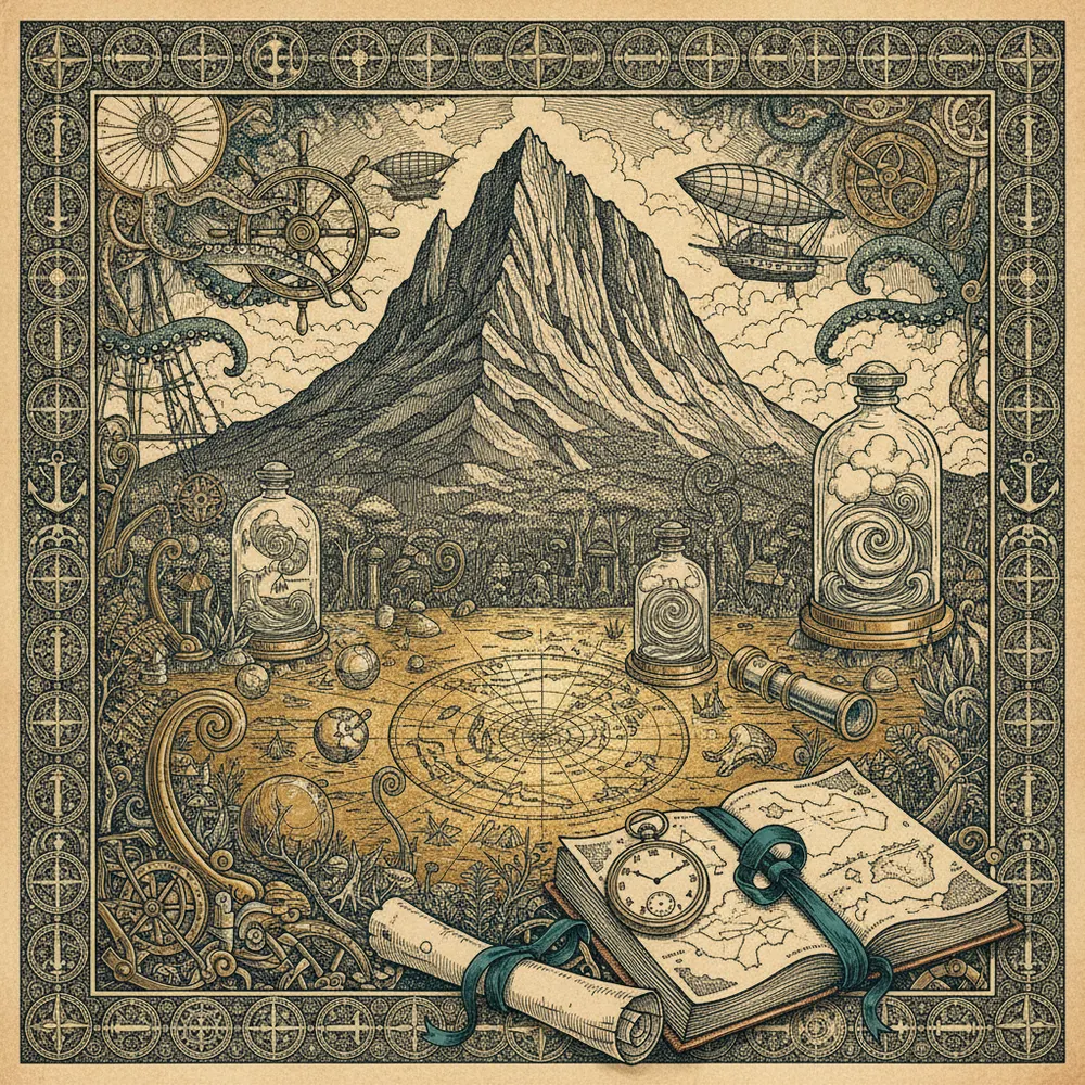 Detailed engraving of Cradle Mountain