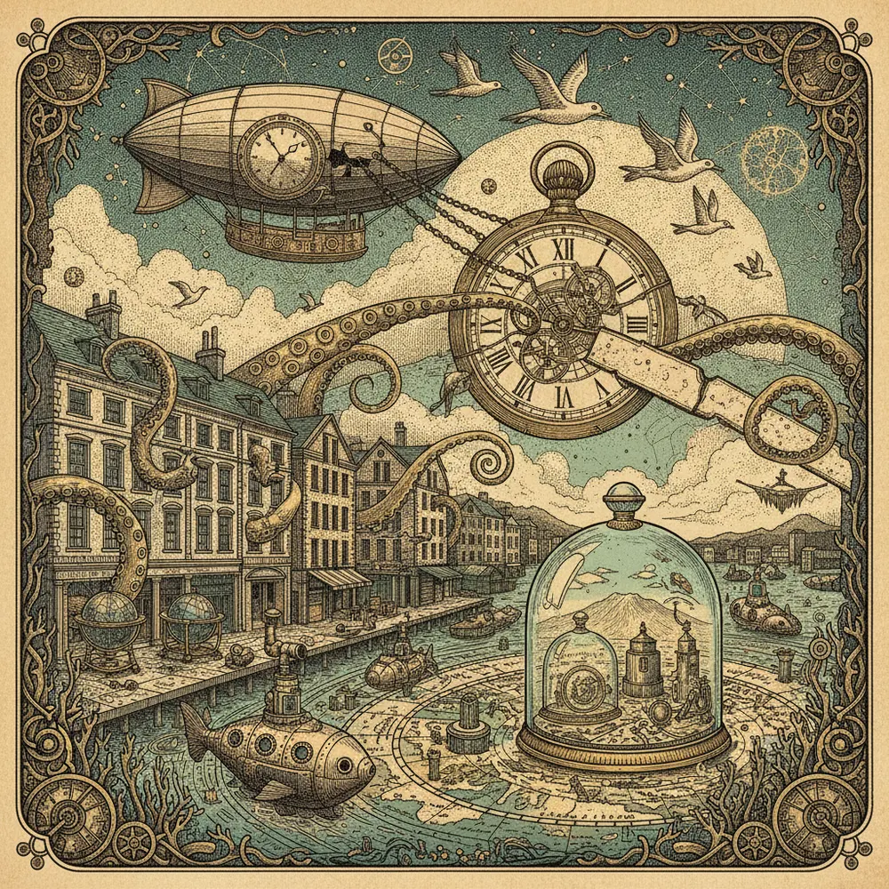 Detailed engraving of Hobart Waterfront