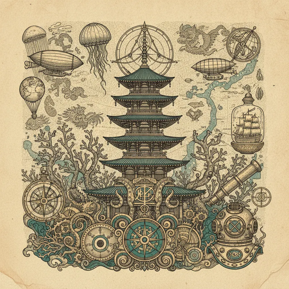 Detailed engraving of Asakusa & Ueno