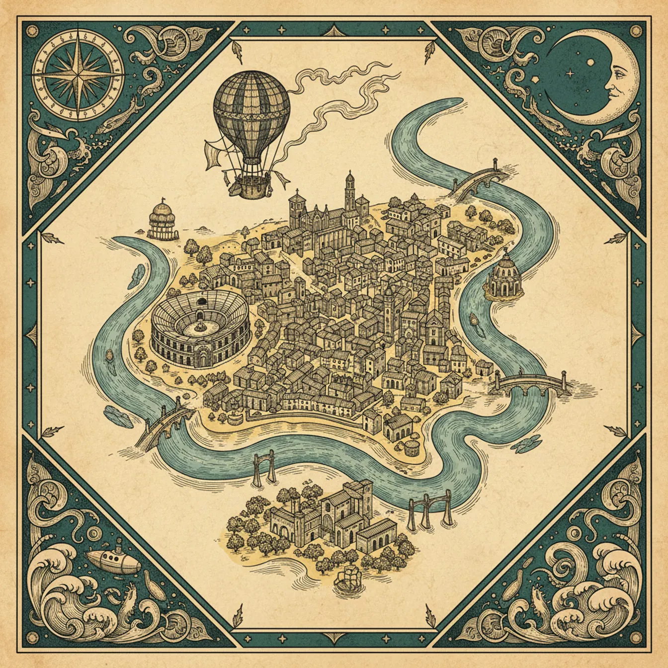 Hand-drawn tilted map of verona