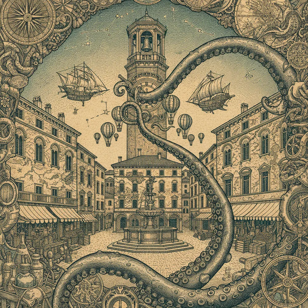 Detailed engraving of Piazza delle Erbe