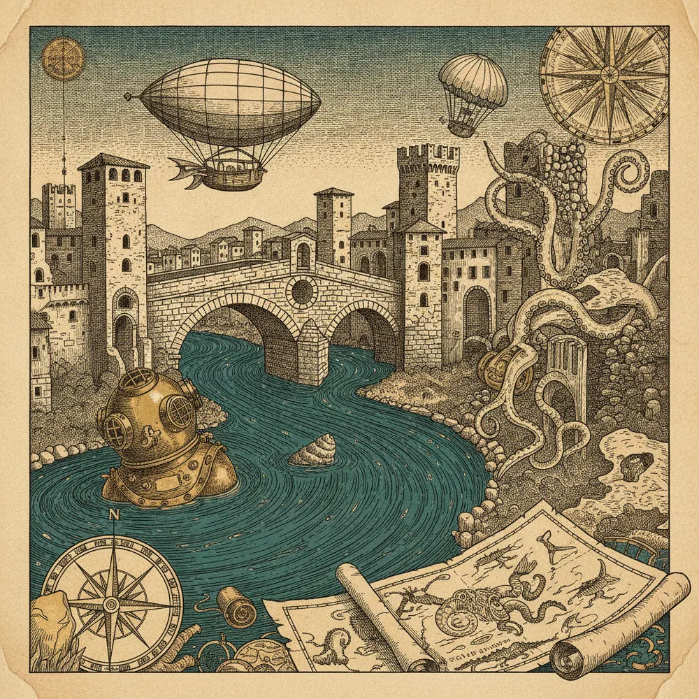 Detailed engraving of Veronetta (Left Bank)