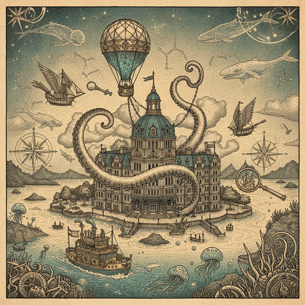 Detailed engraving of Inner Harbour & James Bay