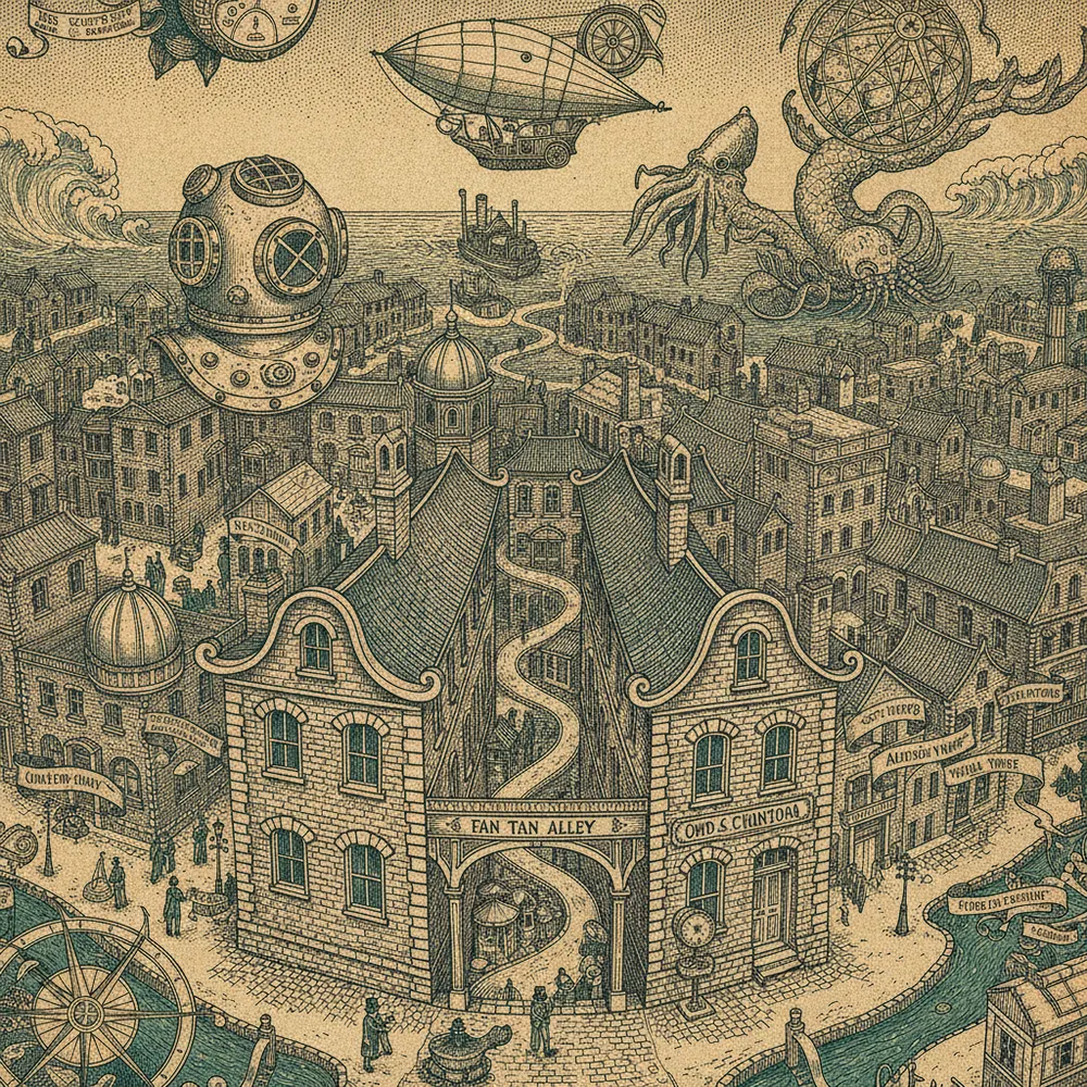 Detailed engraving of Old Town & Chinatown